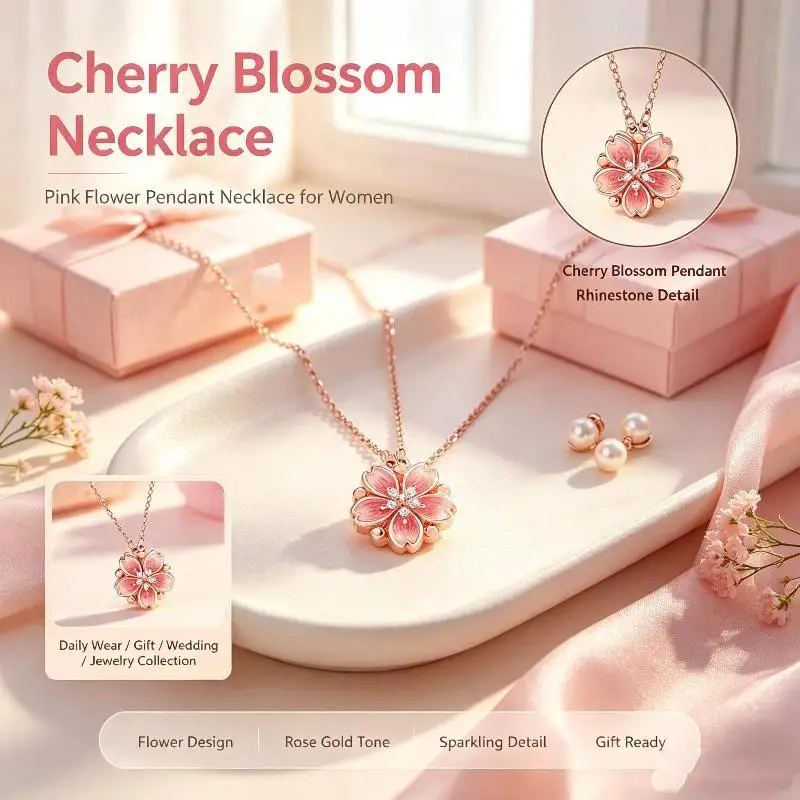 Convertible Peach Blossom Necklace Light Luxury Dainty Petal Jewelry for Women Bridal Shower Gift Daily