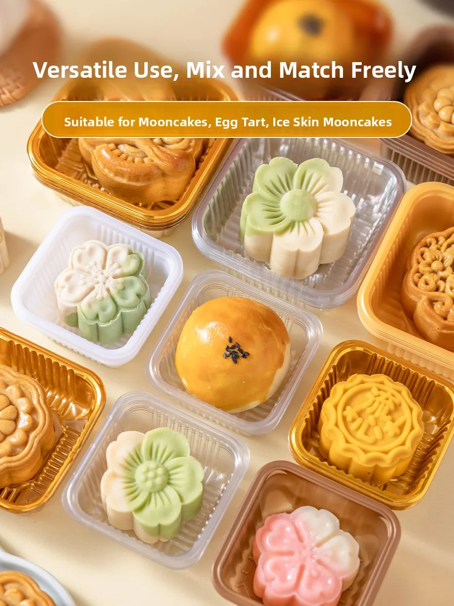 Scatola per paaging Mooncake in plastica Thiened con vassoio base trasparente een Torta di fagioli Pelle di ghiaccio 50g Quadrato rotondo interno per la cottura