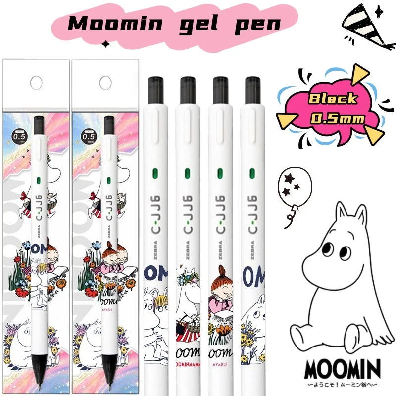 Autocollants DIY de style japonais Moomin, motifs exquis, écriture fluide, anime mignon, stylo gel noir rétractable non effaçable de 0,5 mm