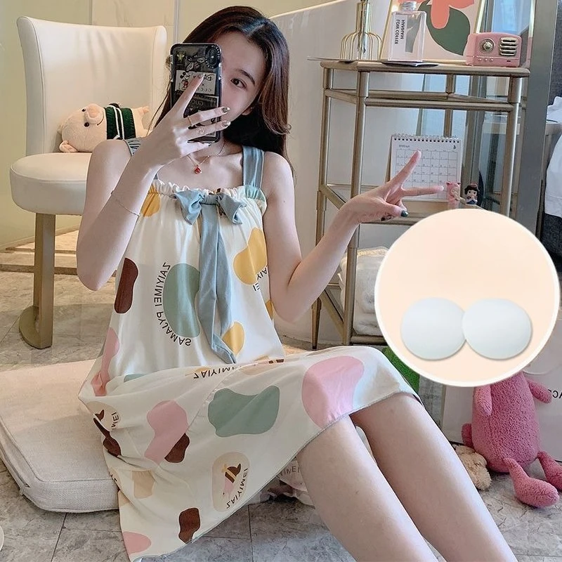 Women's Summer Sexy  Pregnant Women Can Wear Long Knee Pajamas Age Reduction Comfortable Sleepshirts Modal Suspender Nightgown