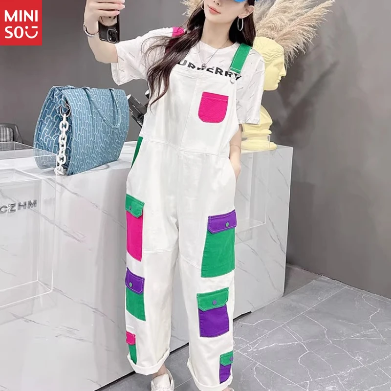 

Женский белый комбинезон Miniso, джинсы Lazy Workwear, винтажный элитный комбинезон