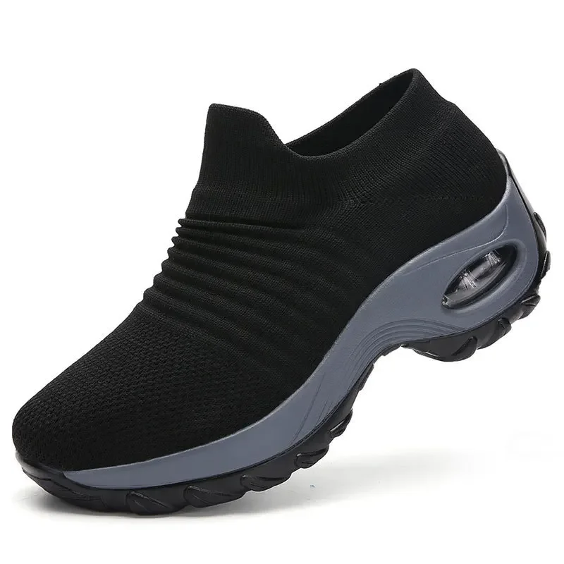 Women's Casual Sports Socks Sneakers Fashionable Thick Sole Air Cushion, Elevated Sloping Heel Rocking Shoes 2024