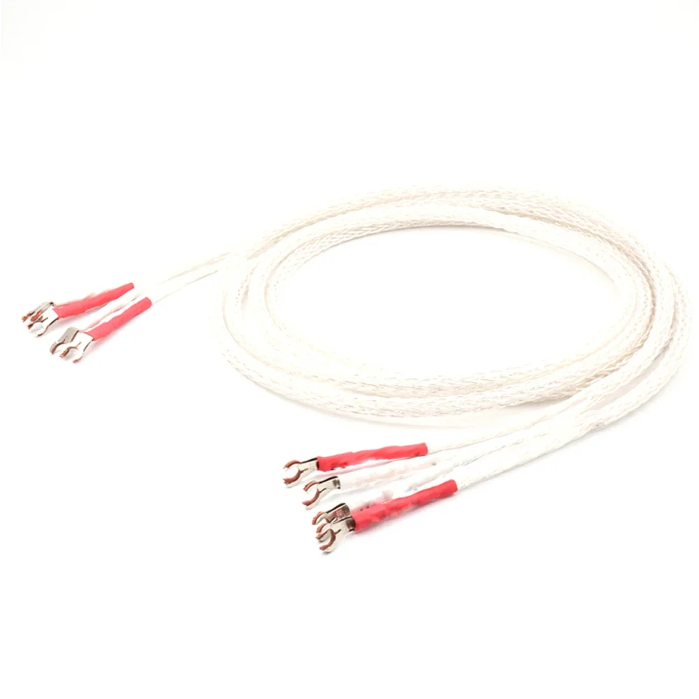 

Hifi audio one pair 8AG OCC silver plated audio hifi speaker cable speaker wires 2 to 2 with Y spade connector