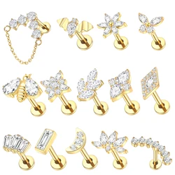 1Pc G23 Titanium Ear Cartilage Helix Daith Piercing Tragus Stud Earrings for Women Internal Thread Labret Piercing Lip Ring 16G