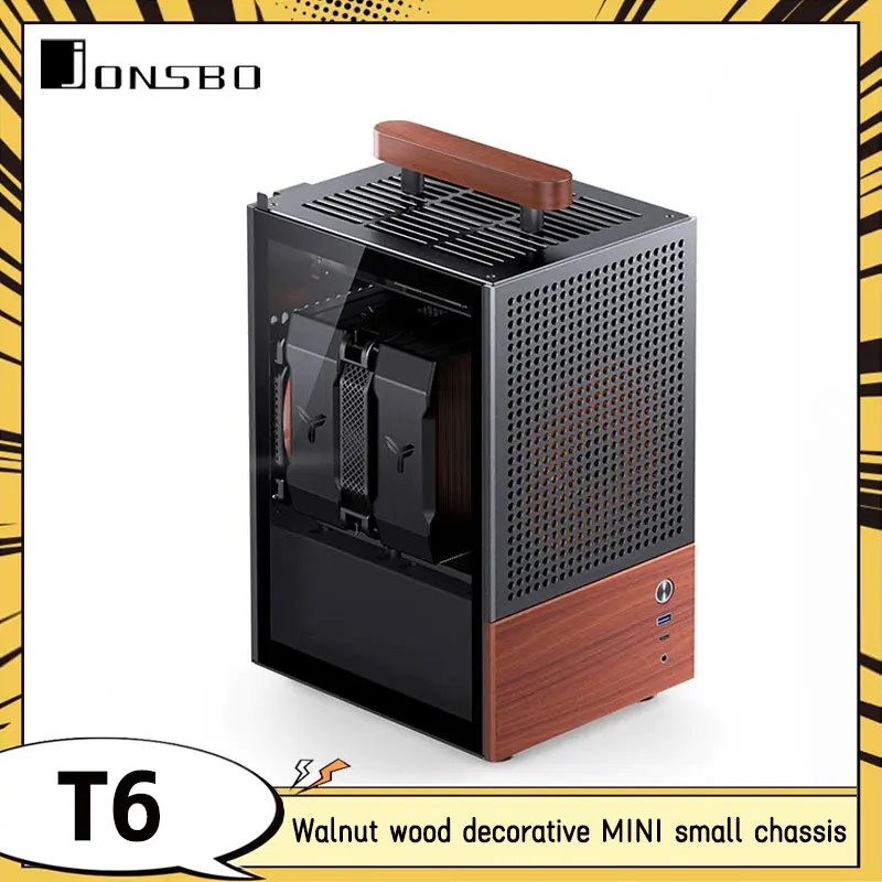 

JONSBO T6 Chassis Desktop Computer ITX Side-Transparent MINI portable Chassis Type-C Interface Aluminum Alloy Shell Silver/Black