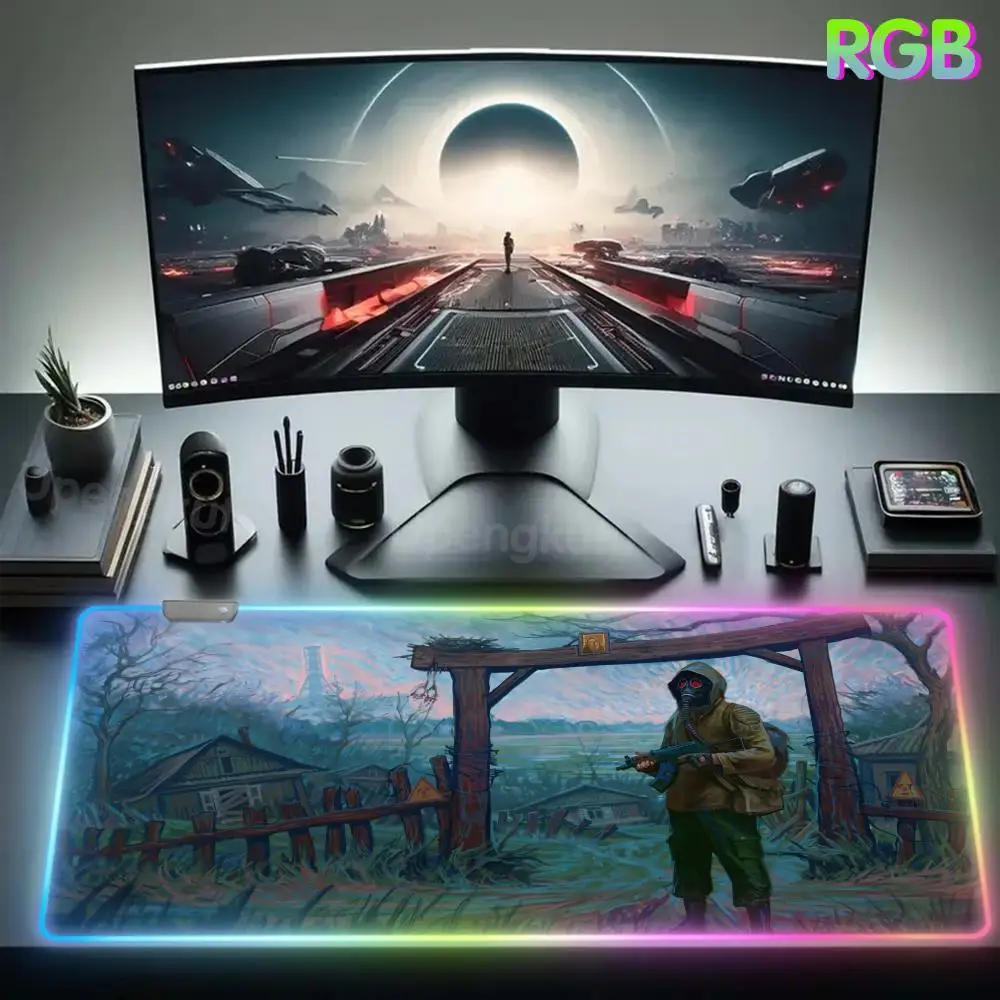 

S_stalker 2 Mouse Pad RGB Rubber Mouse Pad Playmat Desk Protector Game Smooth FPS special rubber mouse LED Lamp Anime Desk Mat