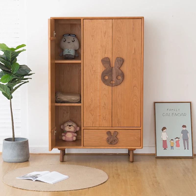 Creative Children's Wardrobe Cherrywood Three-Door Small Wardrobe Environmental Protection Children's Room Furniture