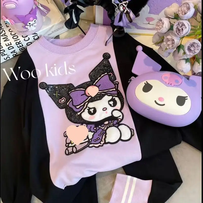 Cartoon Kuromi Mädchen koreanischen Rock Outfit Anime Sanrios Kinder lässig Pullover Falten rock Mode Frühling Herbst Kinder Kleidung Geschenk