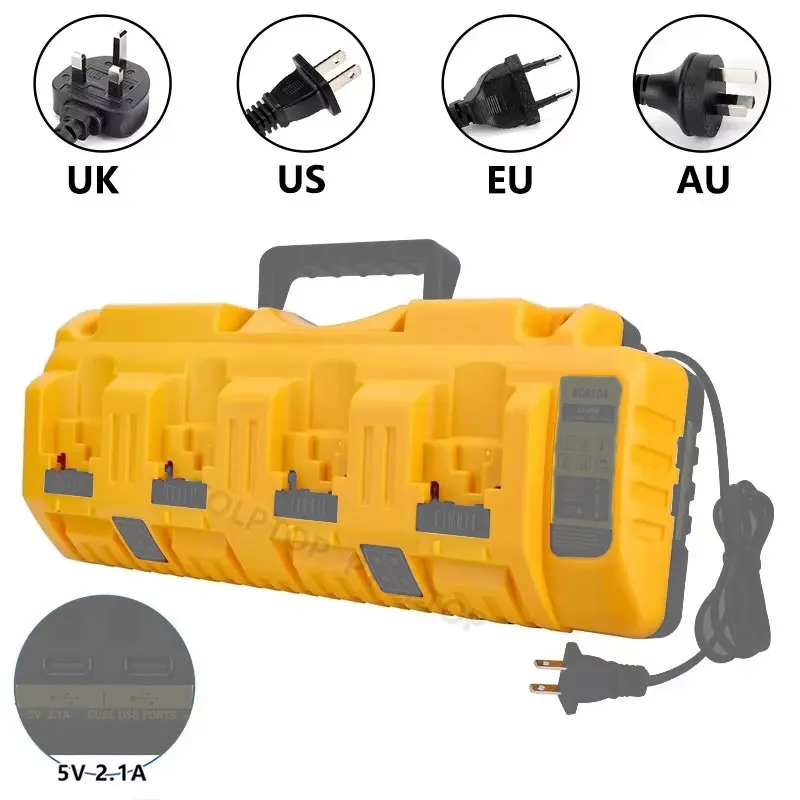 4-Ports 3A Current Rapid Charger Replacement  With USB port for Dewalt 12-20V Max Lithium Battery DCB104 DCB120 DCB127 DCB200