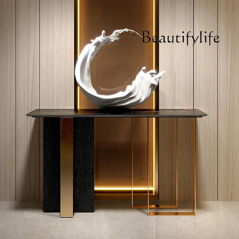 Xuanguantai rock slab enters the door against the wall, minimalist modern strip case wrought iron end view table