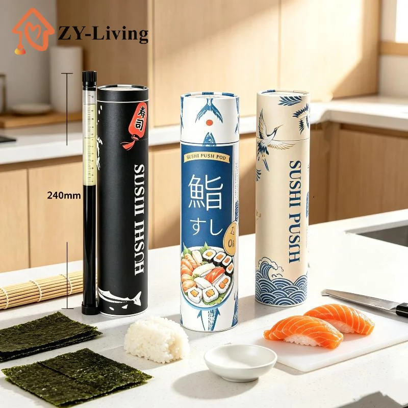 Sushi DIY Packaging Tools Round Sushi Push Box With Sauce Straw Food Grade Paper Tube Push Up Container