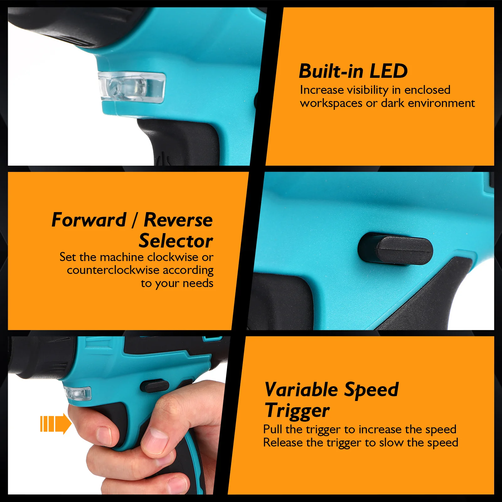 

Cordless Handheld Hot Air Blower Fast Heating Trigger Control LED Lighting Four Nozzles Compatible 18V Hot Air Heater