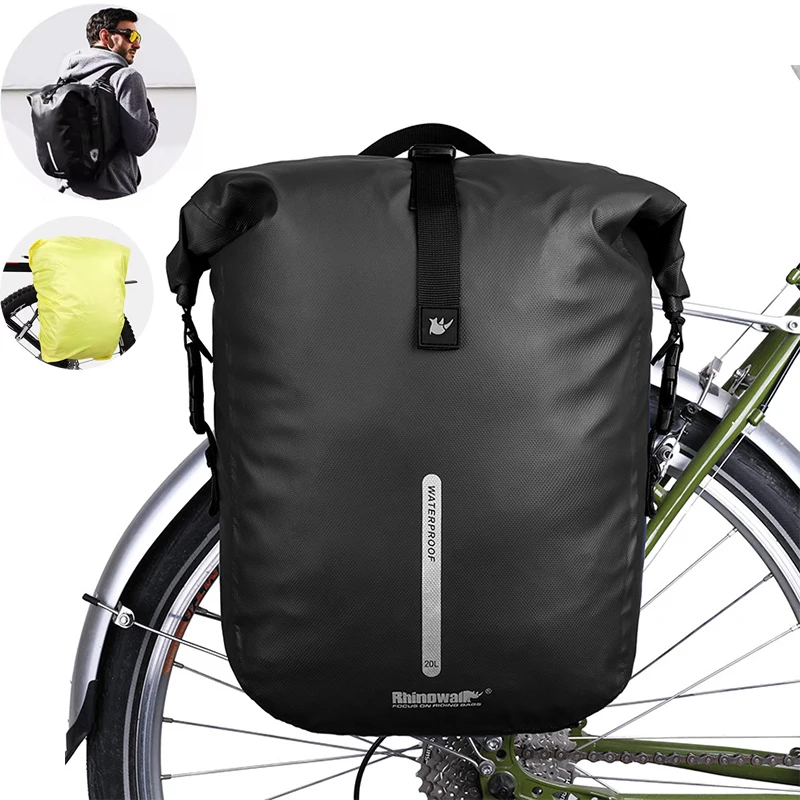 

Bike Pannier Bag 20L Big Capacity Waterproof Rear Rack Black Travel Bicycle Cycling Shoulder Bag Backpack Accessories