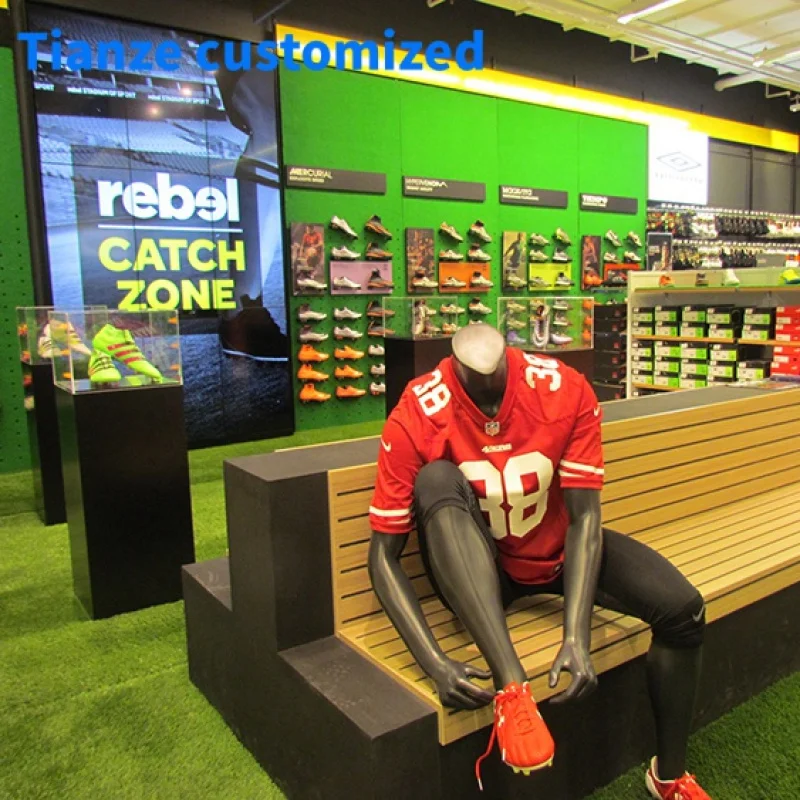 (Customized) Retail Sport Clothing Store Fixture Decoration Customized Shop Wooden Metal Display Rack Shelf Model