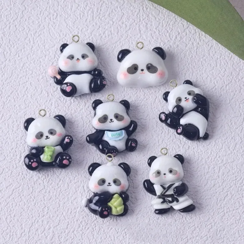 10Pcs Glossy Panda Resin Charms for DIY Craft