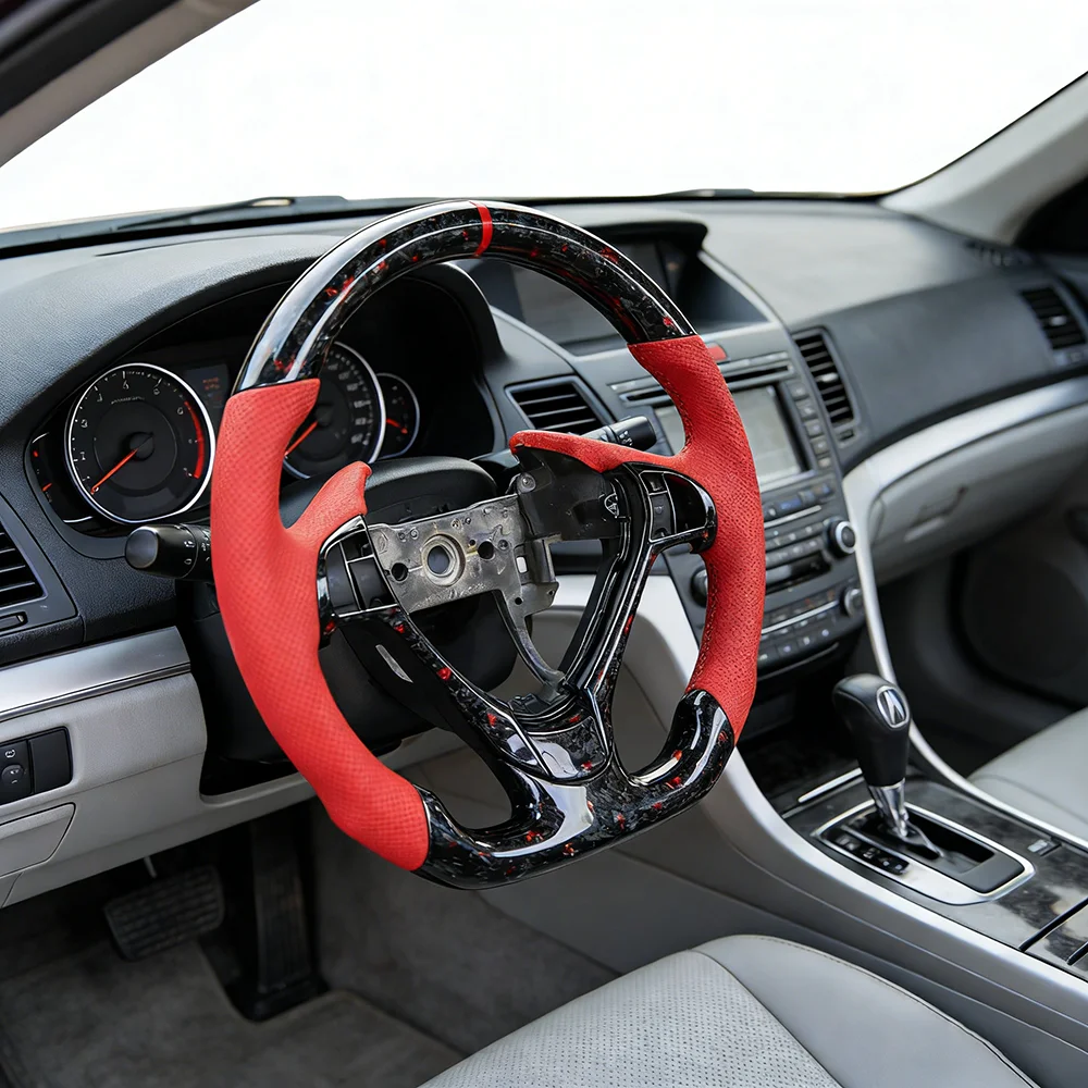 Custom  Leather Forged Carbon Fiber 3-Spoke Steering Wheel for Acura TL 2009-2014/2016-2018 ILX/2010-2013 ZDX/2013-2018