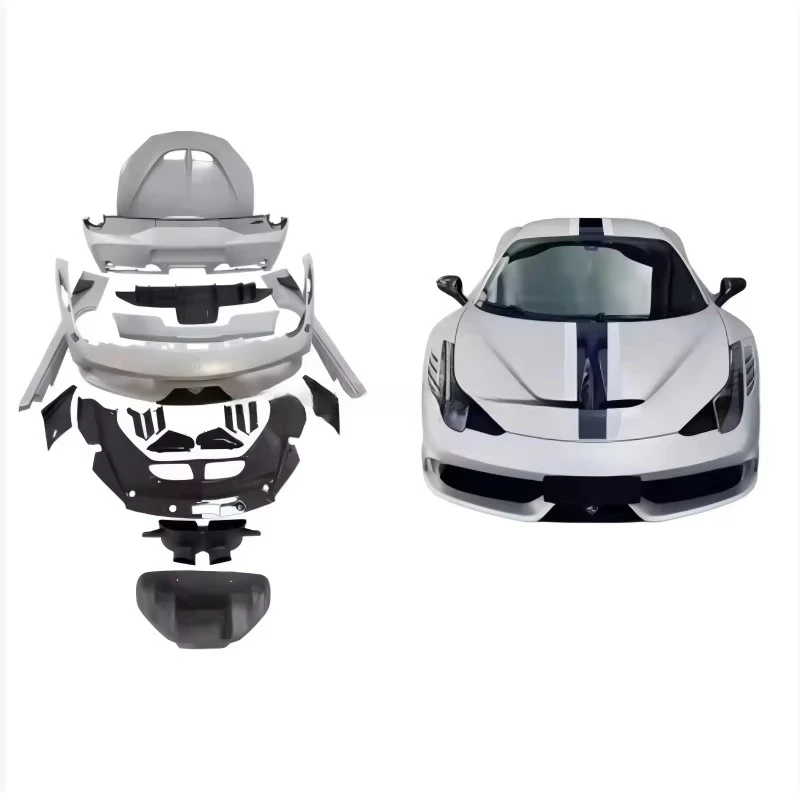 Racing Style Dry Carbon Fiber Front and Rear Bumpers, Engine Hood, Spoiler,  Side Skirts Body Kit Specifically  458