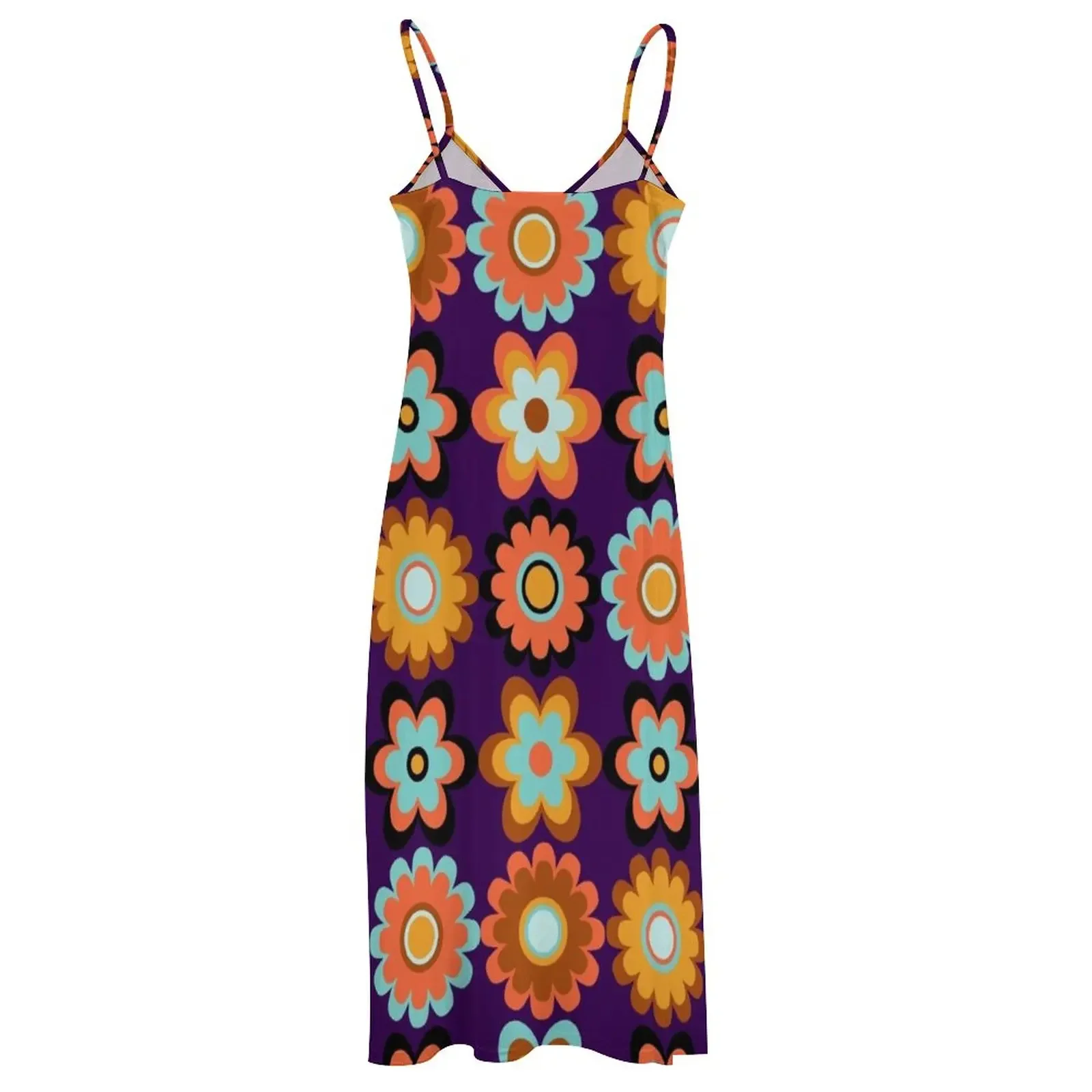 Retro 60s 70s - Hippie Flowers On Dark Violet - Vintage Boho Floral Pattern Sleeveless Dress elegant women's sets