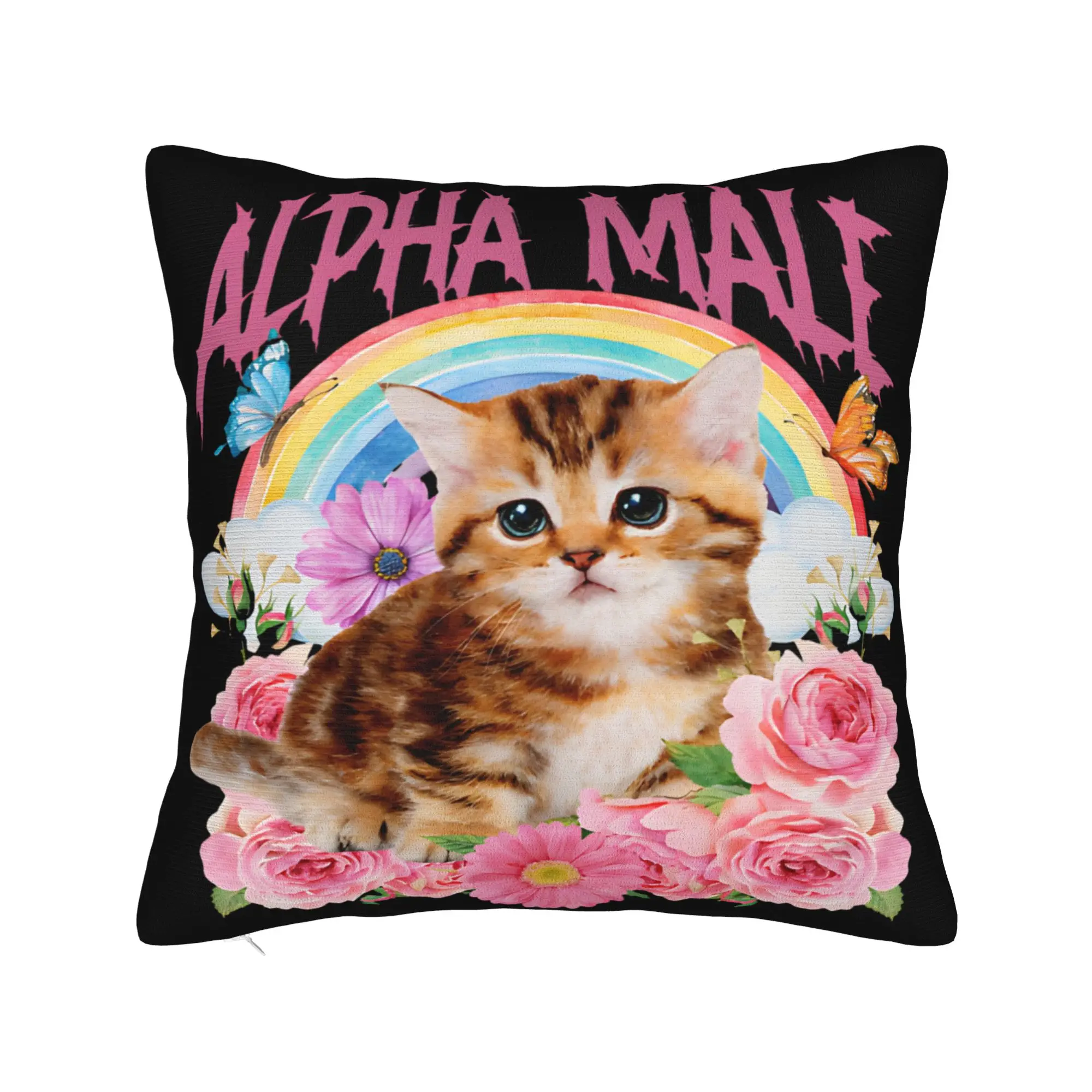 Decorative Pillow Covers Alpha Male Cat Kitten Funny  Accessories Home  Throw Pillow Case Cover Zippered Multi Size