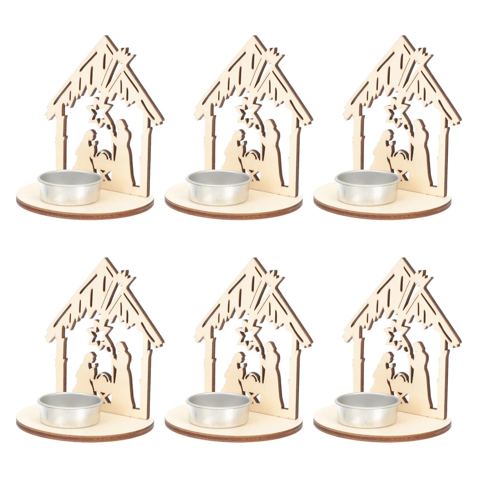 6Pcs Christmas Holder Wooden Candleholders Desk Decoration Use Creative Desktop Adornment Home Decor