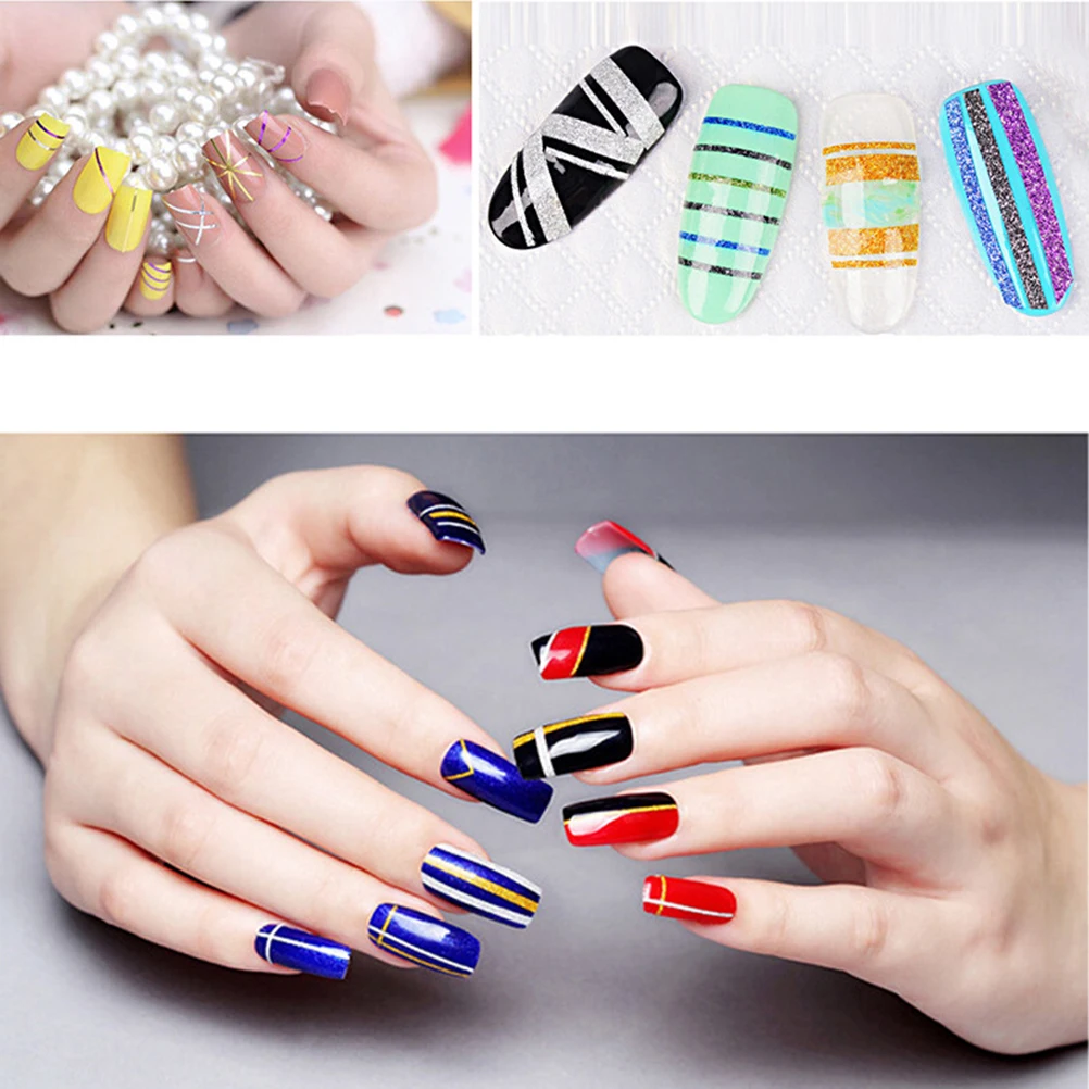 

14 Pcs Gold Back Tape Nail Strips Stickers Art Lines Silver Thread Self Adhesive Premium Material Various Colors