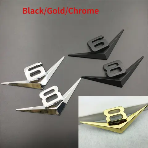 크롬/블랙/골드 3D V6 V8 엔진 빈티지 엠블럼 배지 윙 장식 데칼 스티커, 자동차에 적합