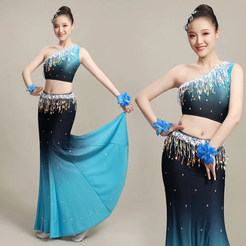 2023 new adult Dai dance costume performance costume peacock dance bag hip fishtail skirt art test