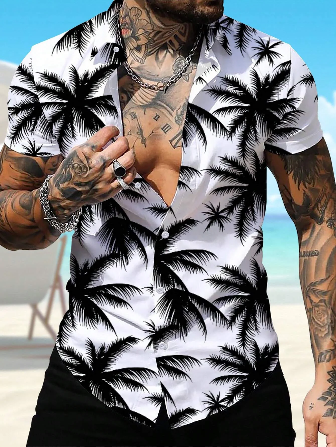 Summer Beach Casual Chemise pour hommes Cocotier Motif Design Imprimé Chemise à manches courtes Mode Tempérament Vêtements pour hommes