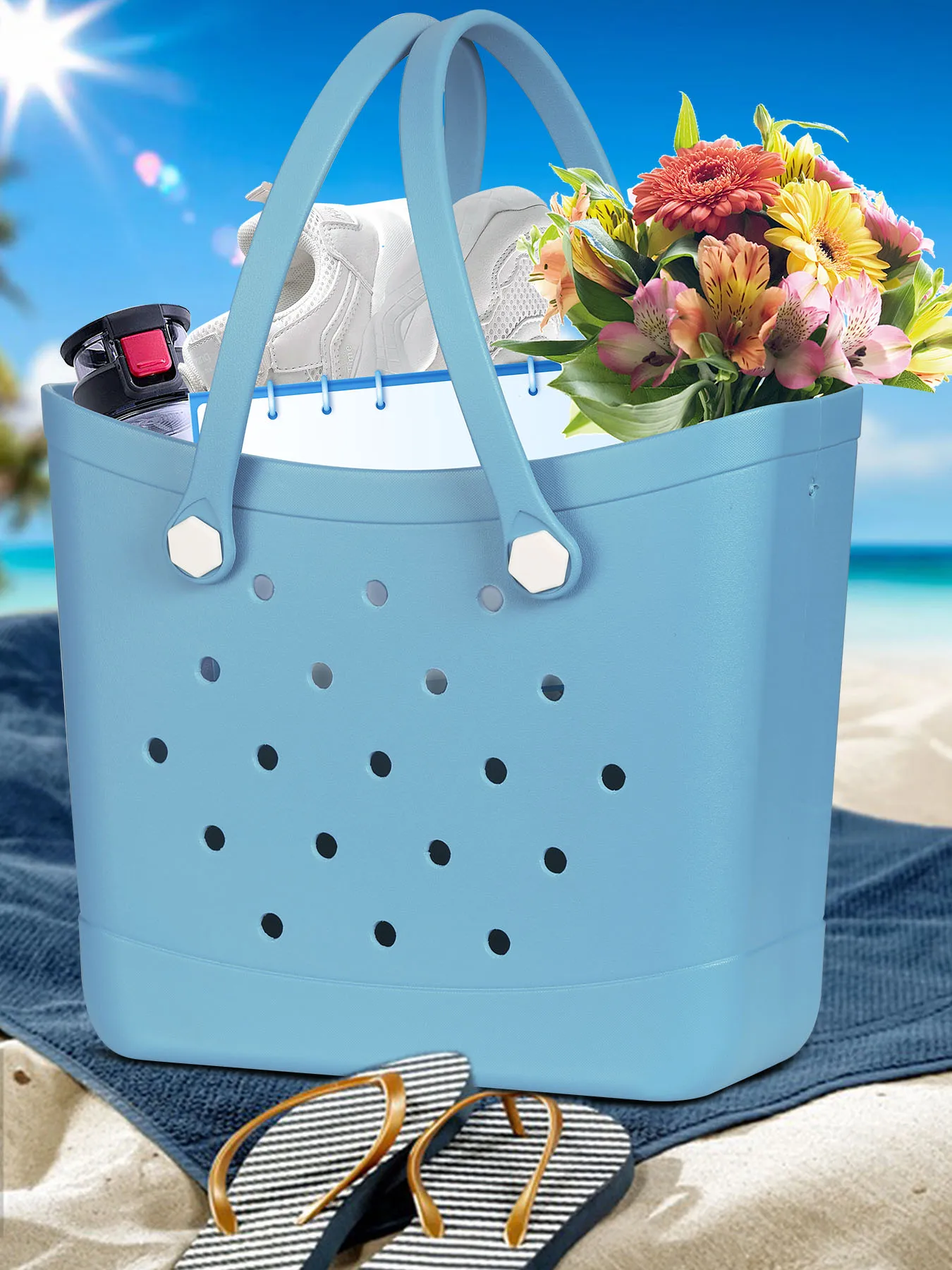 Spacious Large Beach Tote Bag - Water-Resistant EVA Bag, Easy-to-Clean Perfect for Boating, Pool, Sports, and Outdoor Activities