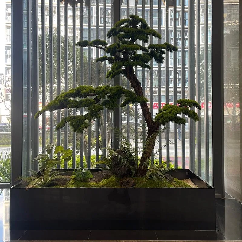 Welcome pine glass window landscape hotel lobby green plants Chinese decorative floor ornament high-end niche