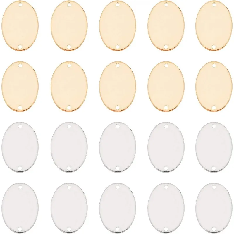 

20Pcs Stamping Connectors Blank Tag Oval Brass Plated Links Golden Silver Charms with 2 Holes Bracelet Earring Necklace