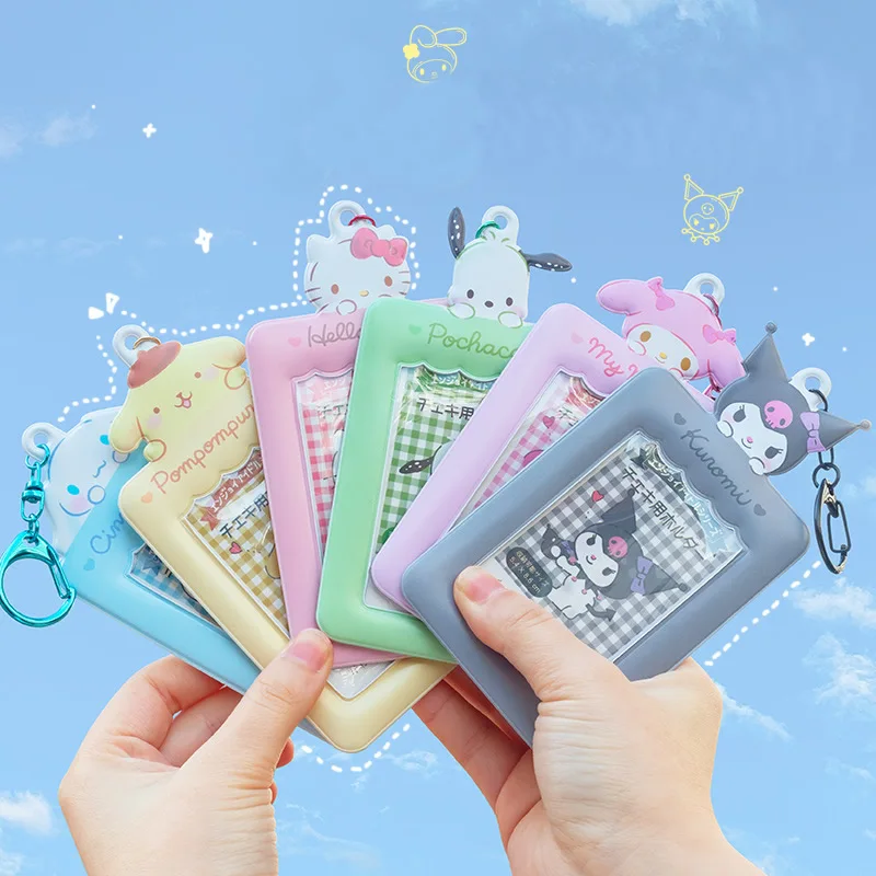 Kawaii Sanrio Hello Kitty Holder Card Cover Keychain Cartoon Kuromi ID Photo Protect Case Protector Bag kids Car Keyring Chain