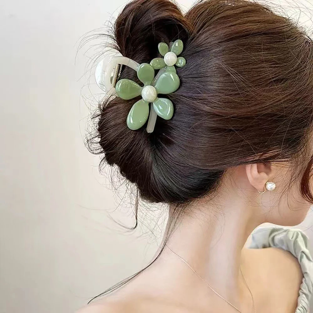 Solid Color Flower Hair Claw New Hair Clip Back of Head Women's Hair Accessories