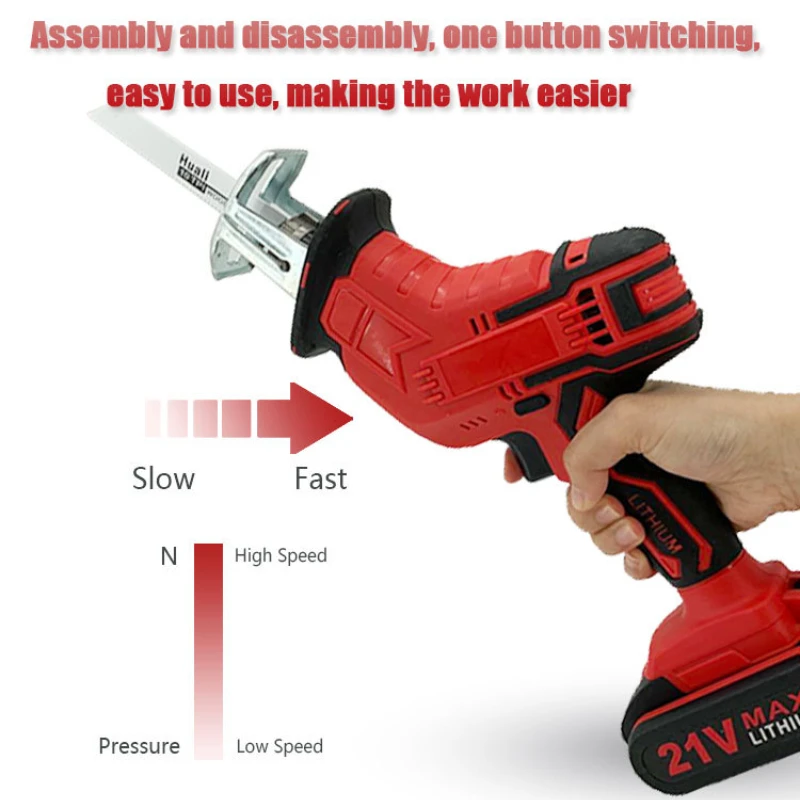 21V Cordless Reciprocating Saw Portable Adjustable Speed Chainsaw Wood Metal PVC Pipe Cutting Saw Power Tool Makita Battery