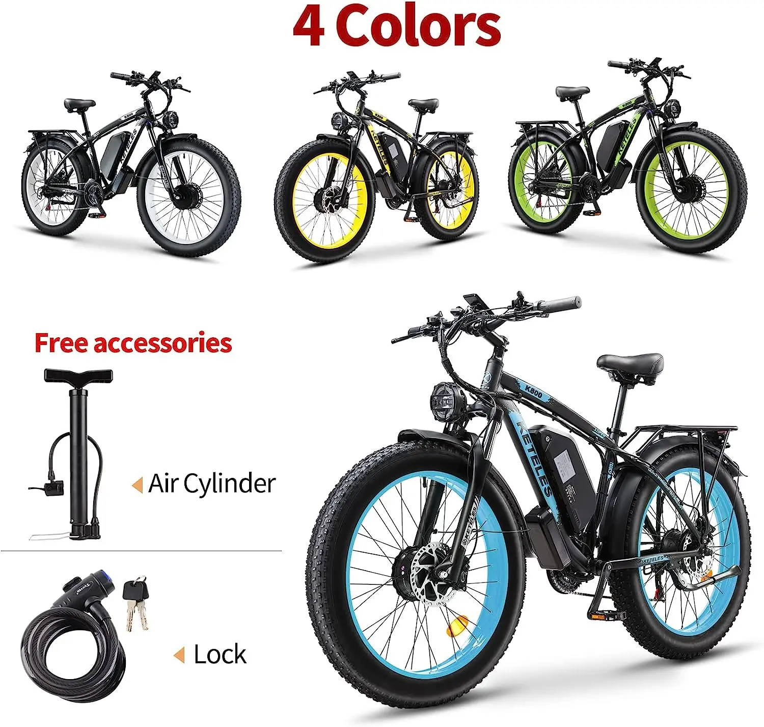 For Ebike for Adult Dual Motor 26'' Fat Tire 48V 23AH Lithium Battery 21 Speed Electric Mountain Bike
