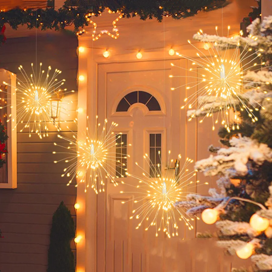 5 Pack 600 LED Connectable Firework Lights Outdoor Copper Wire Sparklers Starburst Lights Holiday Firecracker Fairy String Light