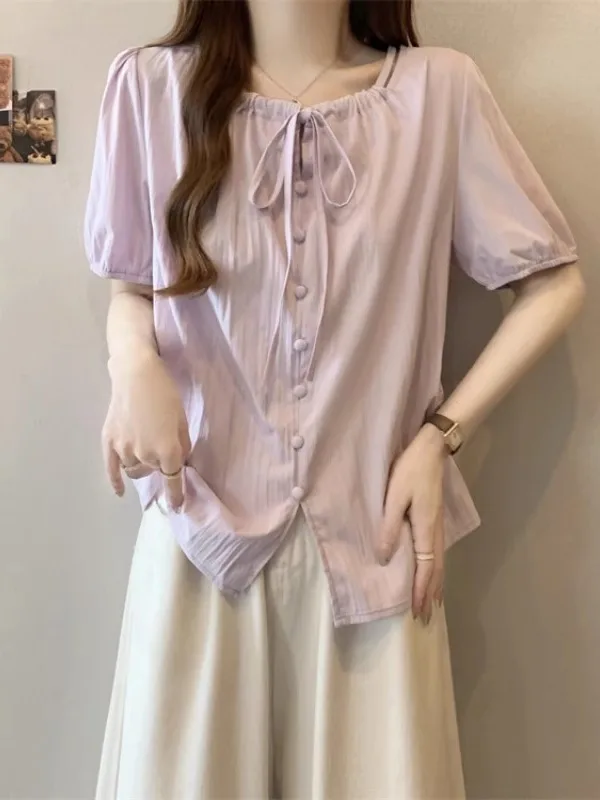 

Шикарный женский летний топ P Purple ort Sve irt больших размеров, супер красивый топ для похудения, корейский свободный крой