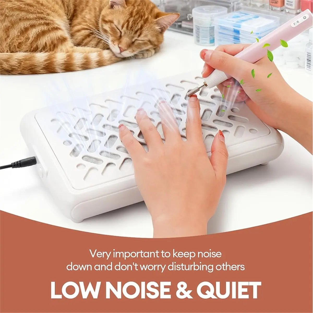 Doings Nail Dust Collector 2 Fans Nail Tech Vacuum Nail Fan Dust Collector Vent with Filter Paper Sheets for Nail Art EU Plug