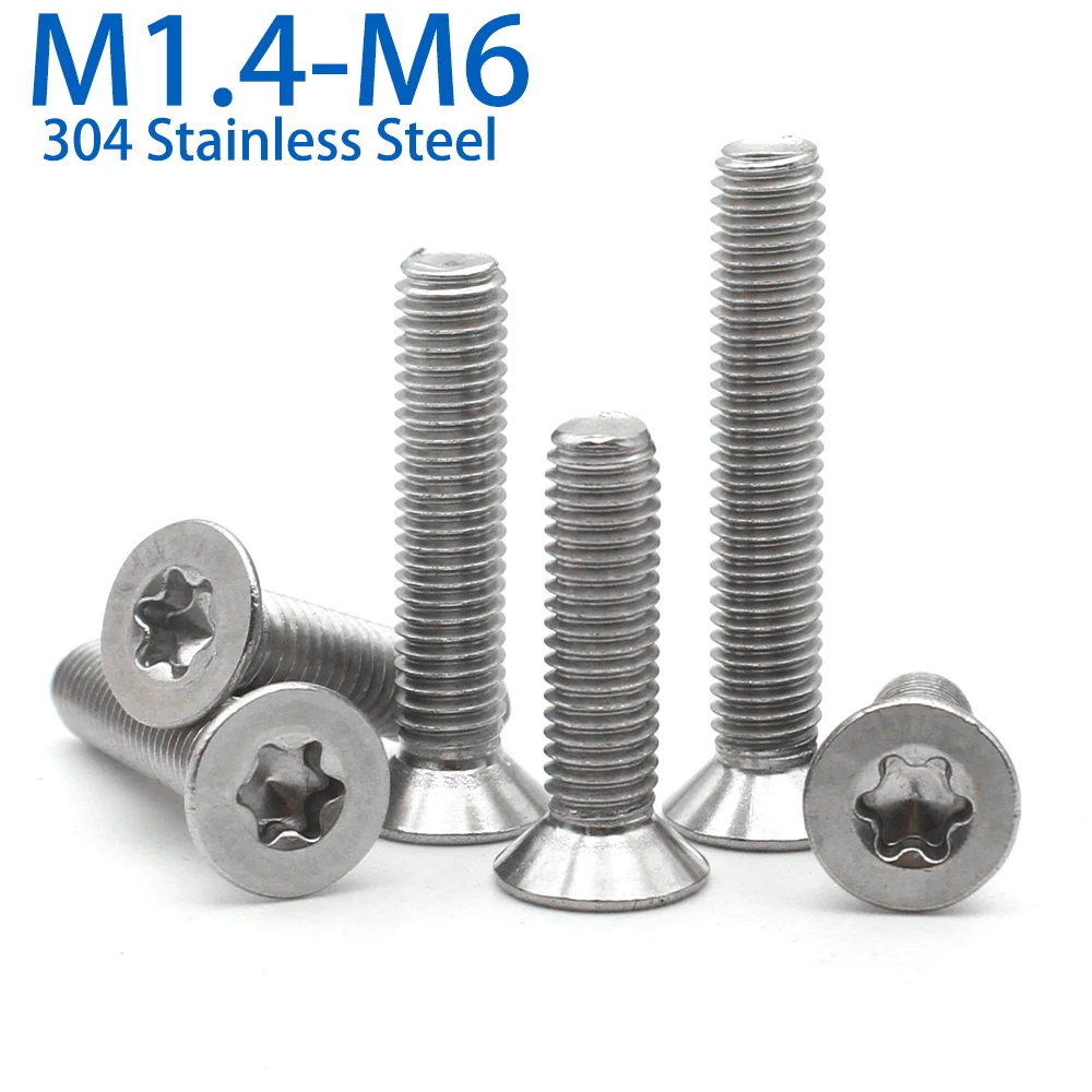 5/10/50pcs M1.4 M1.6 M2 M2.5 M3 M4 M5 M6 A2-70 304 Stainless Steel CM Six-Lobe Torx Flat Countersunk Head Screw Bolt GB2673