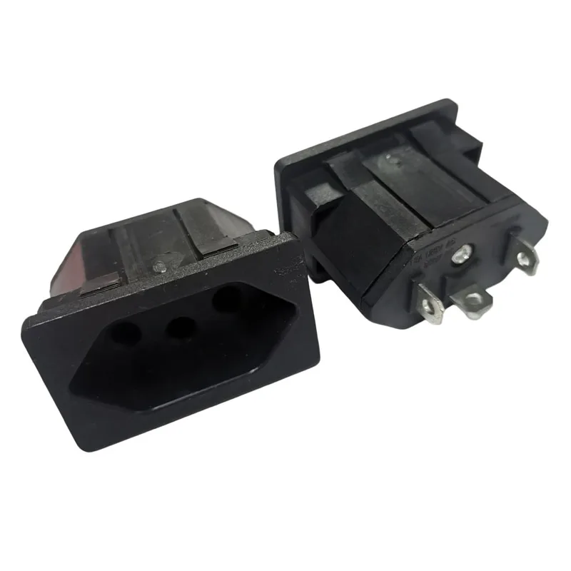 Black 10A 250V AC Power Socket Brazil Panel Mount Outlet Embedded Industrial Power Connector