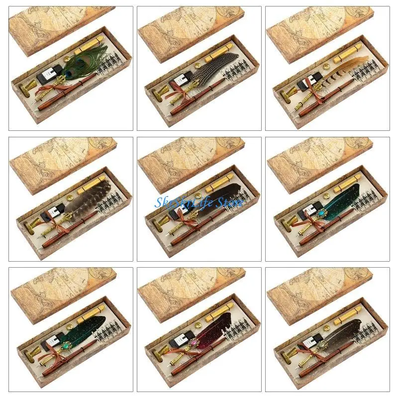 E65E Vintage Dip Pen Flat Round Pen Nibs Pen Rods for Kids Beginners