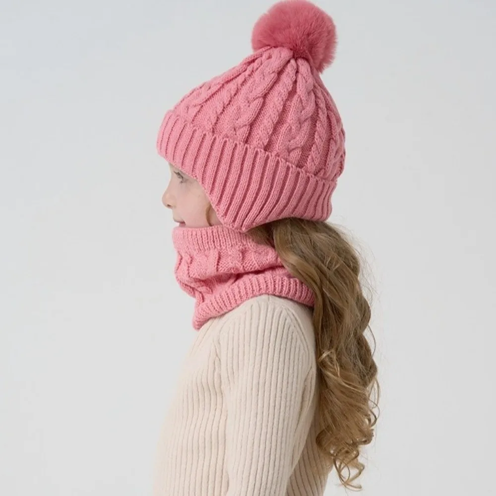 

Сплошной цвет, детская шапка, шарф, перчатки, комплект, теплые уши, утолщенные вязаные шапки для малышей, милый помпон с бархатным комплектом детской шапки