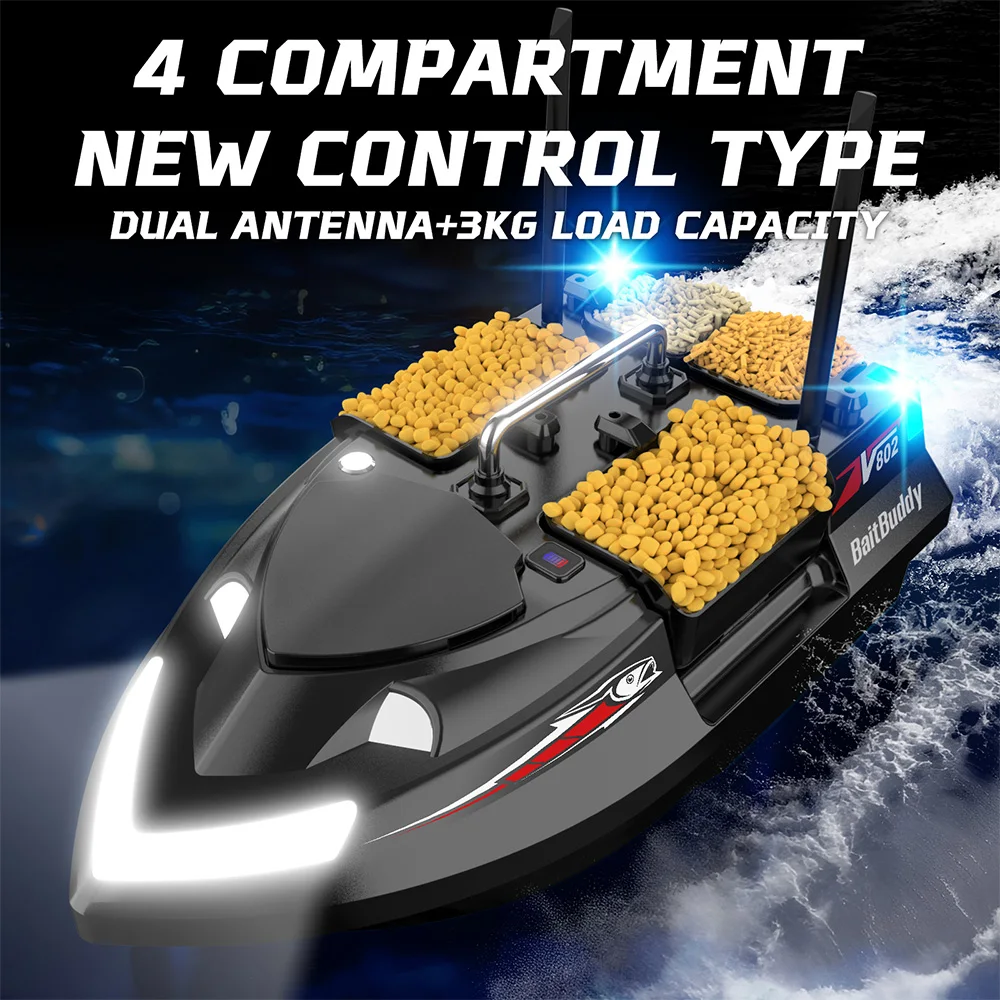 4 Hoppers 3KG Loading Capacity With 500M Large RC Fishing Bait Boat Dual Antenna Fixed Speed Cruise Remote Control Nesting Boat