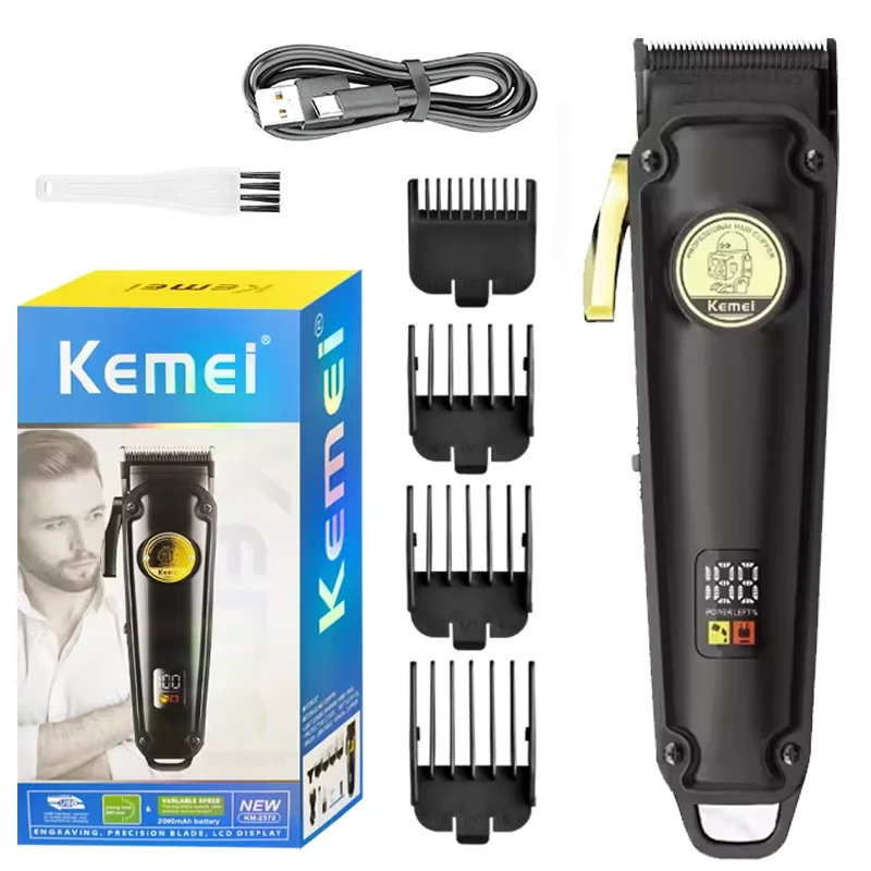 Kemei-2372 Professional Men's Hair Clipper Rechargeable LCD Display Hair Clipper Electric Beard Trimmer Barber Beauty Kit