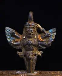Tibet Temple Collection Old Natural Meteorite Filigree Mosaic Gem Dzi Bead Roc Garuda Statue Pendant Amulet Town House