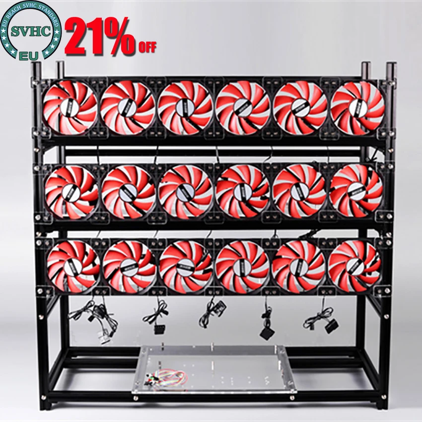 19GPU Stackable Aluminum Ethereum Crypto Miner Case Rack Open Air Computer Mining Rig Frame Chassis For ETH/ETC/ZCash/Bitcoin