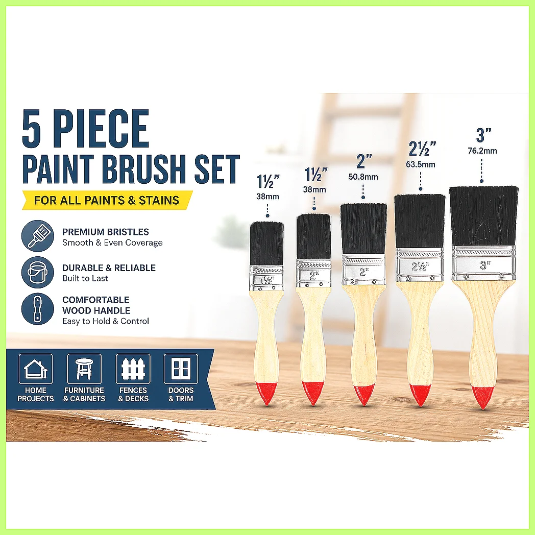 1-8Pcs Chip Paint Brushes Flat Natural Bristle Wooden Handle DIY Art Furniture Wall Trim Painting Tool Set