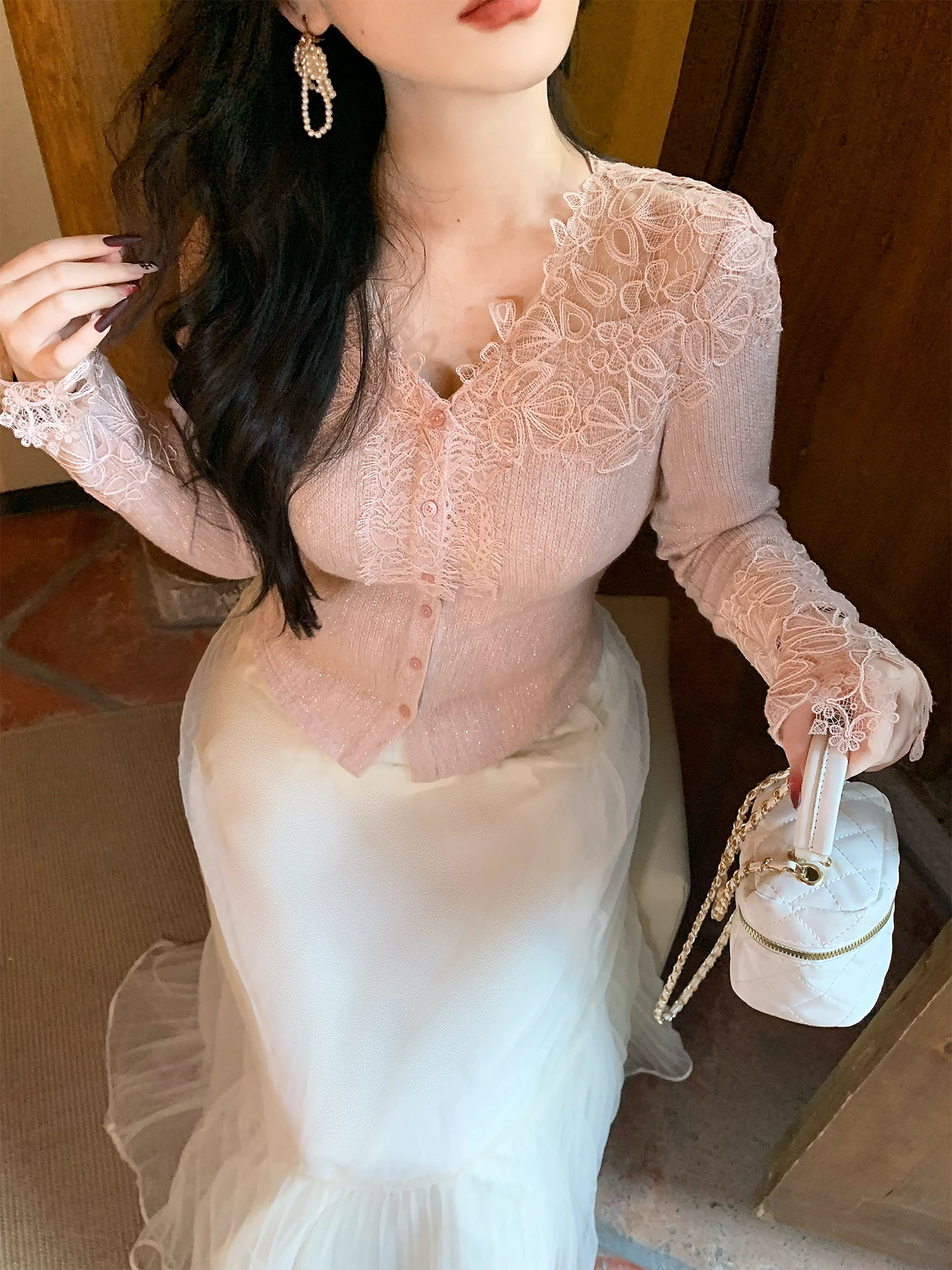 

Теплый комфортный женский трикотажный топ большого размера с кружевом, базовый слой, мягкий, чистый, элегантный, для осени и зимы