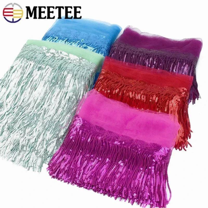 

2/4Yards Meetee 10/18cm Colorful Sequin Tassel Lace Trim Glitter Fringe Ribbon for Wedding Dress Dance Skirt DIY Craft Accessory