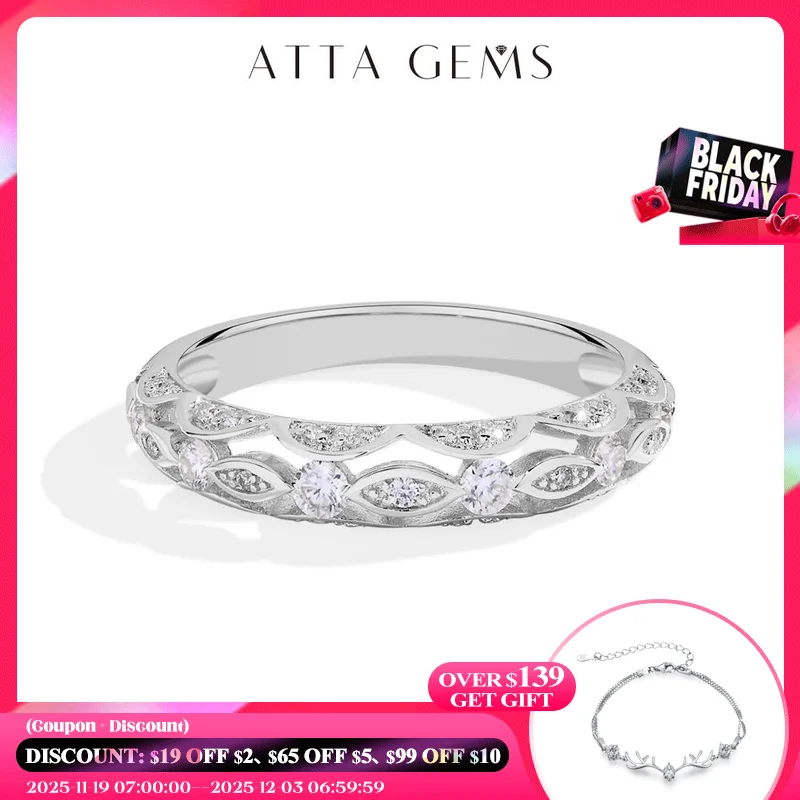 

ATTAGEMS винтажное кольцо с бриллиантом из муассанита для женщин, цветное полое кольцо D VVS1, стерлинговое серебро S925, штабелируемый свадебный подарок, новинка